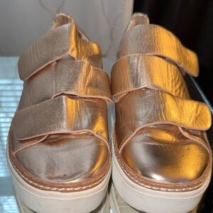 Metallic Rose Gold Triple-Strap Women's Platform Sneakers